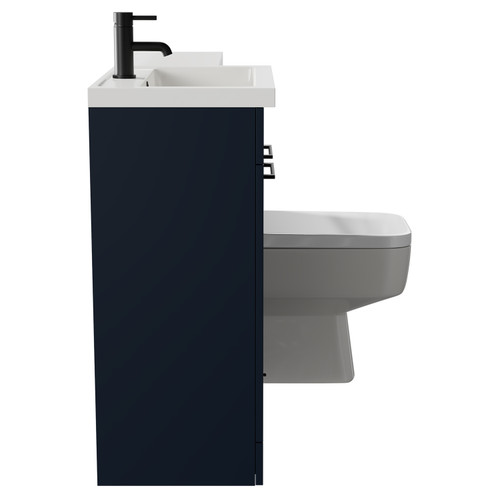 Napoli 390 Combination Deep Blue 1100mm Vanity Unit Toilet Suite with Left Hand L Shaped 1 Tap Hole Basin and 2 Doors with Matt Black Handles Side View