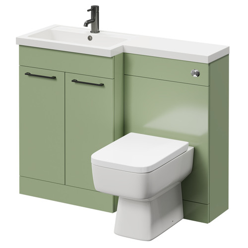 Napoli 390 Combination Olive Green 1100mm Vanity Unit Toilet Suite with Left Hand L Shaped 1 Tap Hole Basin and 2 Doors with Gunmetal Grey Handles Right Hand View