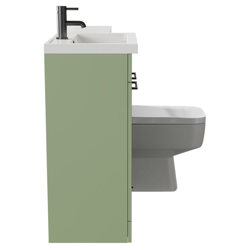 Napoli 390 Combination Olive Green 1100mm Vanity Unit Toilet Suite with Left Hand L Shaped 1 Tap Hole Basin and 2 Doors with Gunmetal Grey Handles Side View