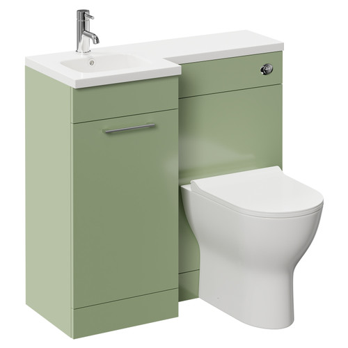 Napoli Combination Olive Green 900mm Vanity Unit Toilet Suite with Left Hand L Shaped 1 Tap Hole Round Basin and Single Door with Polished Chrome Handle Left Hand View
