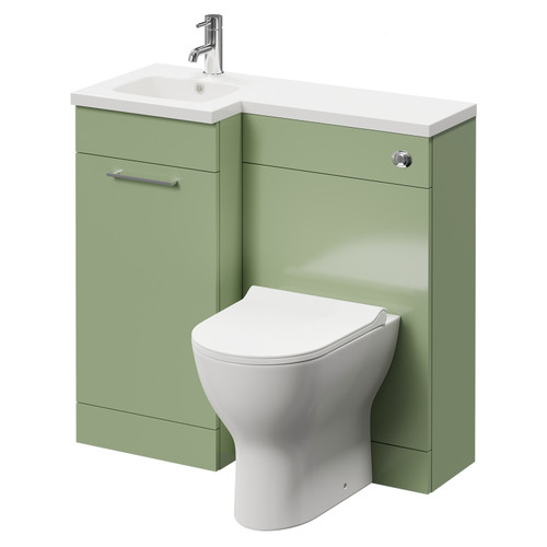Napoli Combination Olive Green 900mm Vanity Unit Toilet Suite with Left Hand L Shaped 1 Tap Hole Round Basin and Single Door with Polished Chrome Handle Right Hand View