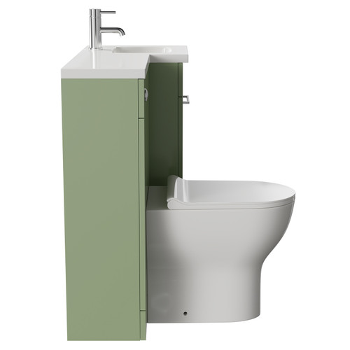 Napoli Combination Olive Green 900mm Vanity Unit Toilet Suite with Right Hand L Shaped 1 Tap Hole Round Basin and Single Door with Polished Chrome Handle Side View