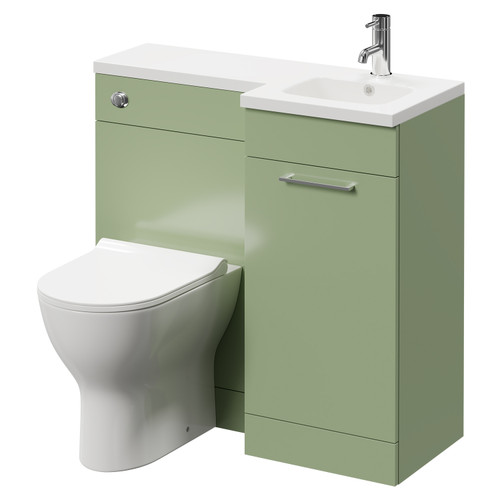Napoli Combination Olive Green 900mm Vanity Unit Toilet Suite with Right Hand L Shaped 1 Tap Hole Round Basin and Single Door with Polished Chrome Handle Right Hand View