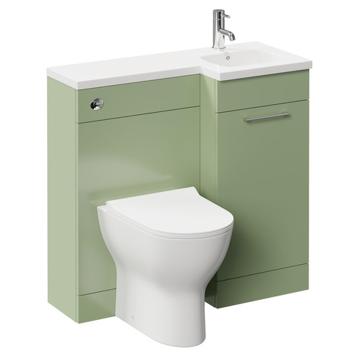 Napoli Combination Olive Green 900mm Vanity Unit Toilet Suite with Right Hand L Shaped 1 Tap Hole Round Basin and Single Door with Polished Chrome Handle Left Hand View