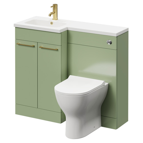 Napoli Combination Olive Green 1000mm Vanity Unit Toilet Suite with Left Hand L Shaped 1 Tap Hole Round Basin and 2 Doors with Brushed Brass Handles Right Hand Side View