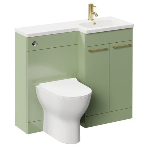 Napoli Combination Olive Green 1000mm Vanity Unit Toilet Suite with Right Hand L Shaped 1 Tap Hole Round Basin and 2 Doors with Brushed Brass Handles Left Hand Side View