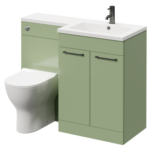 Napoli Combination Olive Green 1100mm Vanity Unit Toilet Suite with Right Hand L Shaped 1 Tap Hole Round Basin and 2 Doors with Gunmetal Grey Handles Right Hand Side View