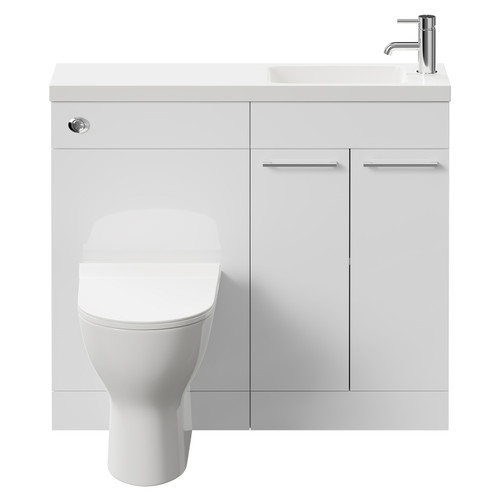 Napoli Combination Gloss White 1000mm Vanity Unit Toilet Suite with Slimline 1 Tap Hole Round Basin and 2 Doors with Polished Chrome Handles Front View