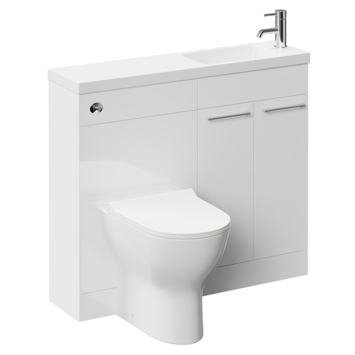 Napoli Combination Gloss White 1000mm Vanity Unit Toilet Suite with Slimline 1 Tap Hole Round Basin and 2 Doors with Polished Chrome Handles Left Hand Side View