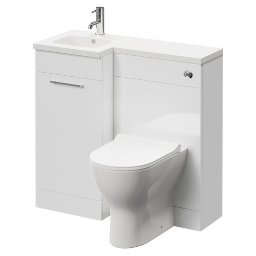 Napoli Combination Gloss White 900mm Vanity Unit Toilet Suite with Left Hand L Shaped 1 Tap Hole Round Basin and Single Door with Polished Chrome Handle Right Hand Side View