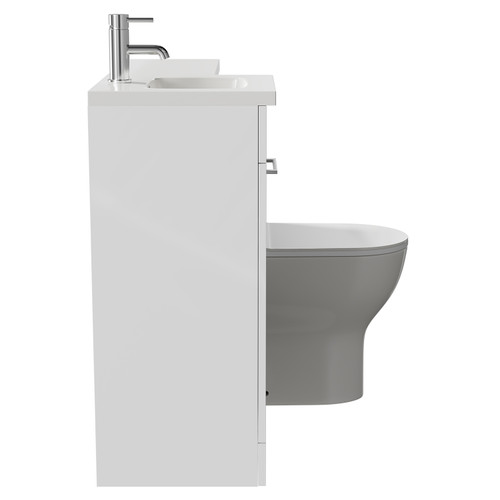 Napoli Combination Gloss White 900mm Vanity Unit Toilet Suite with Left Hand L Shaped 1 Tap Hole Round Basin and Single Door with Polished Chrome Handle Side on View