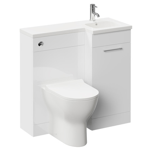 Napoli Combination Gloss White 900mm Vanity Unit Toilet Suite with Right Hand L Shaped 1 Tap Hole Round Basin and Single Door with Polished Chrome Handle Left Hand Side View