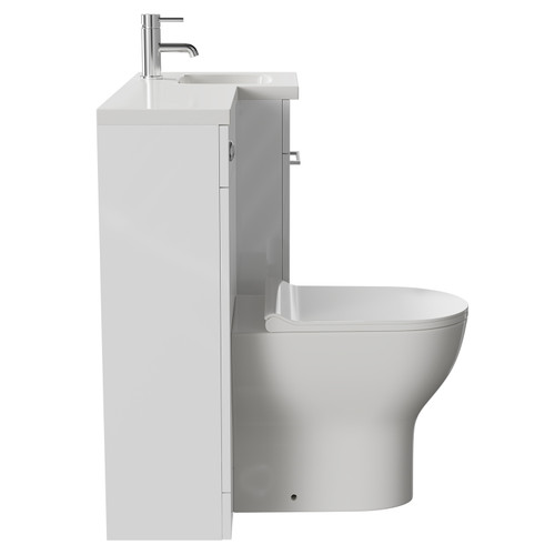 Napoli Combination Gloss White 900mm Vanity Unit Toilet Suite with Right Hand L Shaped 1 Tap Hole Round Basin and Single Door with Polished Chrome Handle Side on View