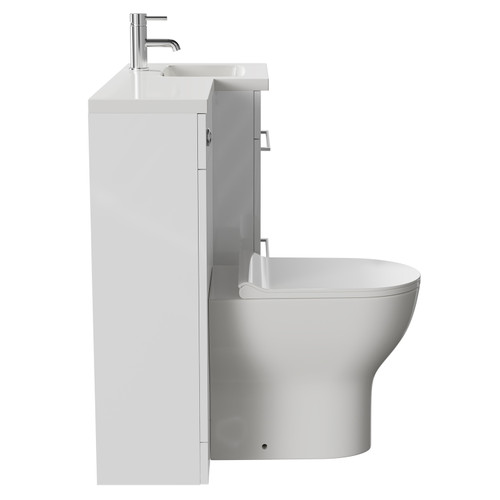 Napoli Combination Gloss White 1000mm Vanity Unit Toilet Suite with Right Hand L Shaped 1 Tap Hole Round Basin and 2 Drawers with Polished Chrome Handles Side on View