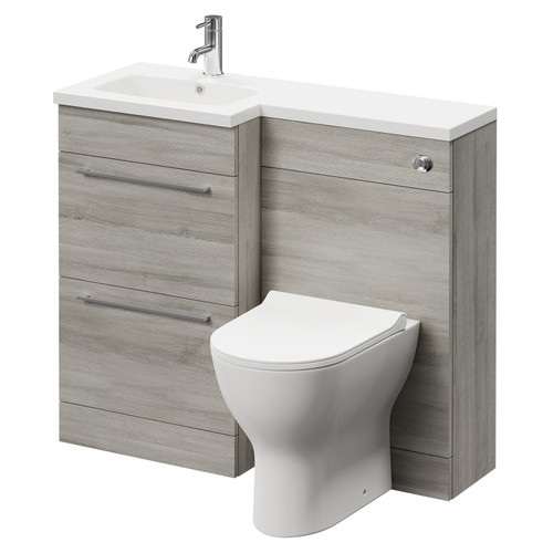 Napoli Combination Molina Ash 1000mm Vanity Unit Toilet Suite with Left Hand L Shaped 1 Tap Hole Round Basin and 2 Drawers with Polished Chrome Handles Right Hand Side View