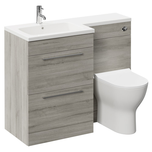 Napoli Combination Molina Ash 1100mm Vanity Unit Toilet Suite with Left Hand L Shaped 1 Tap Hole Round Basin and 2 Drawers with Polished Chrome Handles Left Hand Side View