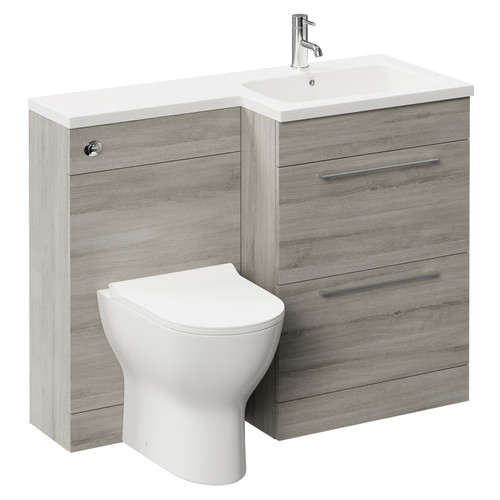 Napoli Combination Molina Ash 1100mm Vanity Unit Toilet Suite with Right Hand L Shaped 1 Tap Hole Round Basin and 2 Drawers with Polished Chrome Handles Left Hand Side View