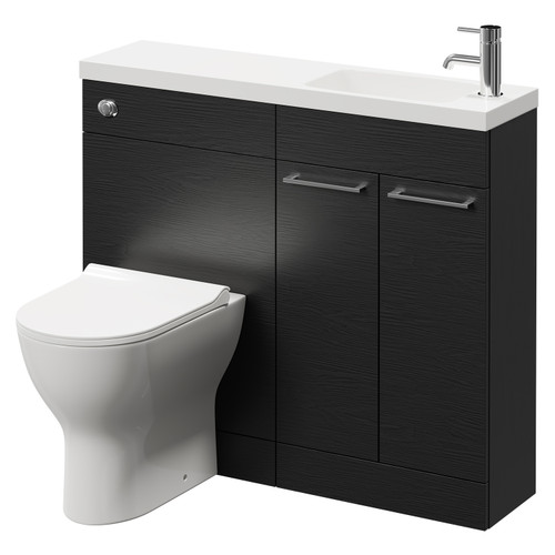 Napoli Combination Nero Oak 1000mm Vanity Unit Toilet Suite with Slimline 1 Tap Hole Round Basin and 2 Doors with Polished Chrome Handles Right Hand Side View