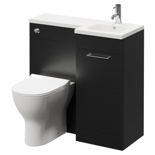Napoli Combination Nero Oak 900mm Vanity Unit Toilet Suite with Right Hand L Shaped 1 Tap Hole Round Basin and Single Door with Polished Chrome Handle Right Hand Side View