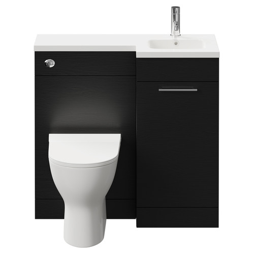 Napoli Combination Nero Oak 900mm Vanity Unit Toilet Suite with Right Hand L Shaped 1 Tap Hole Round Basin and Single Door with Polished Chrome Handle Front View