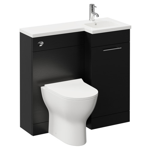 Napoli Combination Nero Oak 900mm Vanity Unit Toilet Suite with Right Hand L Shaped 1 Tap Hole Round Basin and Single Door with Polished Chrome Handle Left Hand Side View