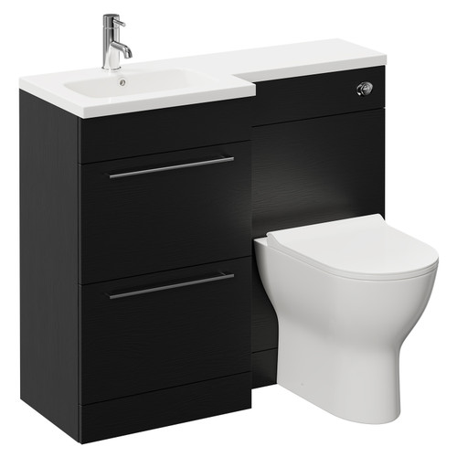 Napoli Combination Nero Oak 1000mm Vanity Unit Toilet Suite with Left Hand L Shaped 1 Tap Hole Round Basin and 2 Drawers with Polished Chrome Handles Left Hand Side View