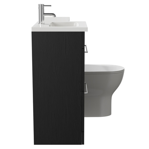 Napoli Combination Nero Oak 1000mm Vanity Unit Toilet Suite with Left Hand L Shaped 1 Tap Hole Round Basin and 2 Drawers with Polished Chrome Handles Side on View
