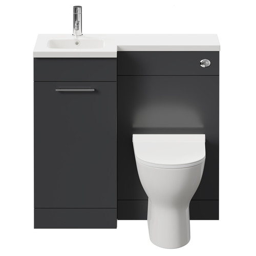 Napoli Combination Gloss Grey 900mm Vanity Unit Toilet Suite with Left Hand L Shaped 1 Tap Hole Round Basin and Single Door with Polished Chrome Handle Front View