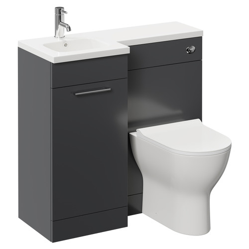 Napoli Combination Gloss Grey 900mm Vanity Unit Toilet Suite with Left Hand L Shaped 1 Tap Hole Round Basin and Single Door with Polished Chrome Handle Left Hand Side View