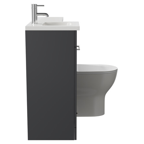 Napoli Combination Gloss Grey 900mm Vanity Unit Toilet Suite with Left Hand L Shaped 1 Tap Hole Round Basin and Single Door with Polished Chrome Handle Side on View