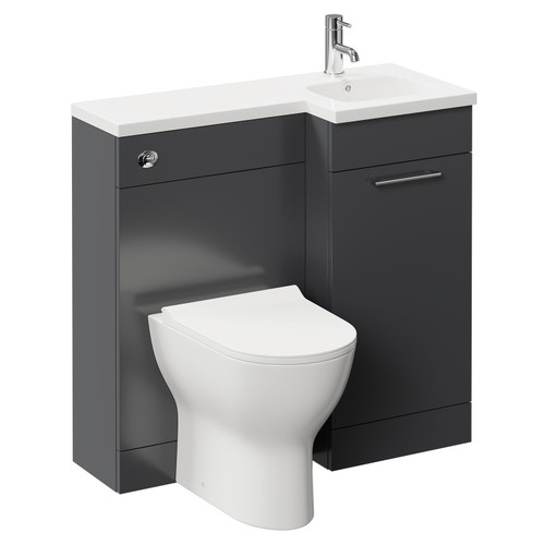 Napoli Combination Gloss Grey 900mm Vanity Unit Toilet Suite with Right Hand L Shaped 1 Tap Hole Round Basin and Single Door with Polished Chrome Handle Left Hand Side View