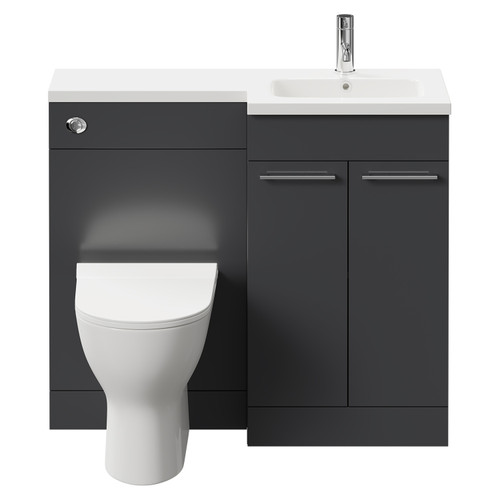 Napoli Combination Gloss Grey 1000mm Vanity Unit Toilet Suite with Right Hand L Shaped 1 Tap Hole Round Basin and 2 Doors with Polished Chrome Handles Front View