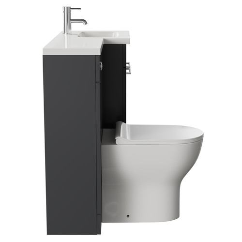 Napoli Combination Gloss Grey 1000mm Vanity Unit Toilet Suite with Right Hand L Shaped 1 Tap Hole Round Basin and 2 Doors with Polished Chrome Handles Side on View