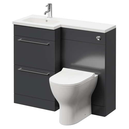 Napoli Combination Gloss Grey 1000mm Vanity Unit Toilet Suite with Left Hand L Shaped 1 Tap Hole Round Basin and 2 Drawers with Polished Chrome Handles Right Hand Side View