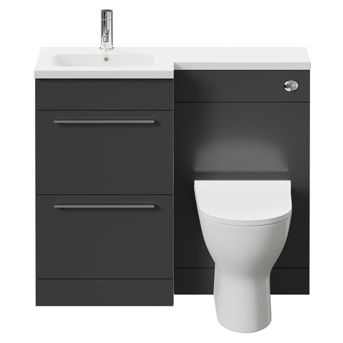 Napoli Combination Gloss Grey 1000mm Vanity Unit Toilet Suite with Left Hand L Shaped 1 Tap Hole Round Basin and 2 Drawers with Polished Chrome Handles Front View