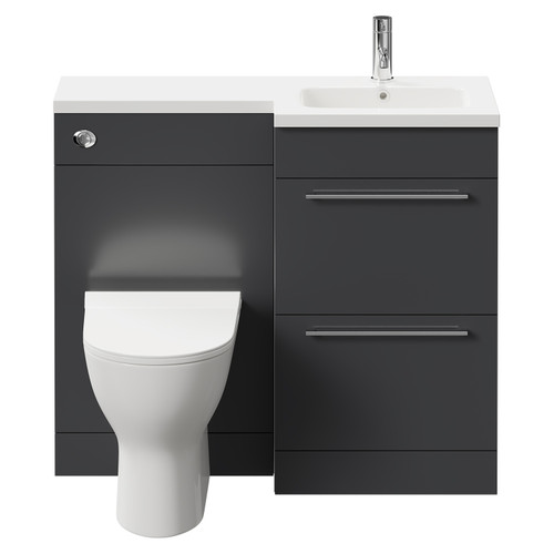 Napoli Combination Gloss Grey 1000mm Vanity Unit Toilet Suite with Right Hand L Shaped 1 Tap Hole Round Basin and 2 Drawers with Polished Chrome Handles Front View