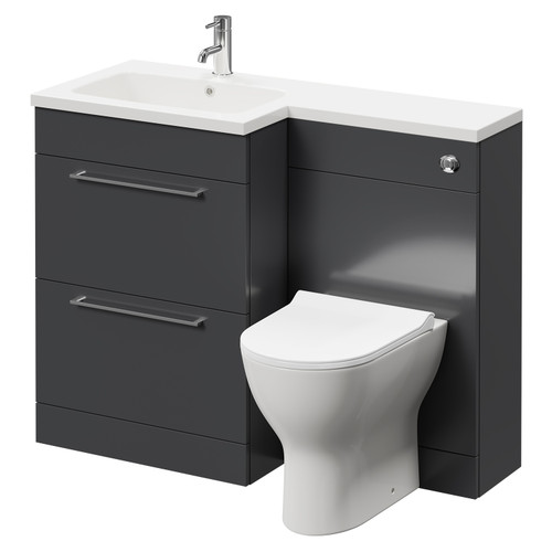 Napoli Combination Gloss Grey 1100mm Vanity Unit Toilet Suite with Left Hand L Shaped 1 Tap Hole Round Basin and 2 Drawers with Polished Chrome Handles Right Hand Side View