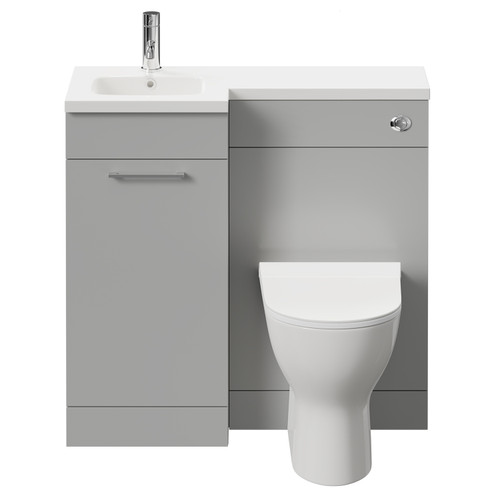 Napoli Combination Gloss Grey Pearl 900mm Vanity Unit Toilet Suite with Left Hand L Shaped 1 Tap Hole Round Basin and Single Door with Polished Chrome Handle Front View