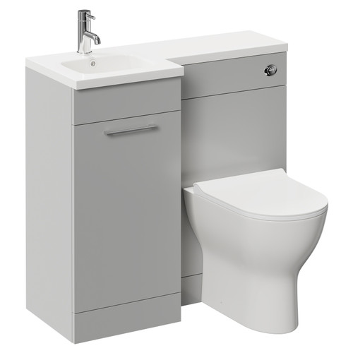 Napoli Combination Gloss Grey Pearl 900mm Vanity Unit Toilet Suite with Left Hand L Shaped 1 Tap Hole Round Basin and Single Door with Polished Chrome Handle Left Hand Side View