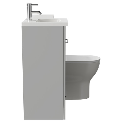 Napoli Combination Gloss Grey Pearl 900mm Vanity Unit Toilet Suite with Left Hand L Shaped 1 Tap Hole Round Basin and Single Door with Polished Chrome Handle Side on View