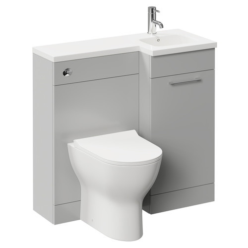 Napoli Combination Gloss Grey Pearl 900mm Vanity Unit Toilet Suite with Right Hand L Shaped 1 Tap Hole Round Basin and Single Door with Polished Chrome Handle Left Hand Side View