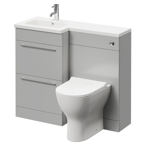 Napoli Combination Gloss Grey Pearl 1000mm Vanity Unit Toilet Suite with Left Hand L Shaped 1 Tap Hole Round Basin and 2 Drawers with Polished Chrome Handles Right Hand Side View