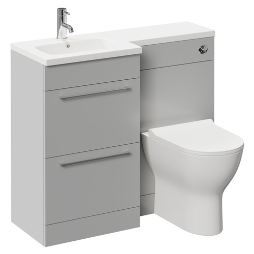 Napoli Combination Gloss Grey Pearl 1000mm Vanity Unit Toilet Suite with Left Hand L Shaped 1 Tap Hole Round Basin and 2 Drawers with Polished Chrome Handles Left Hand Side View