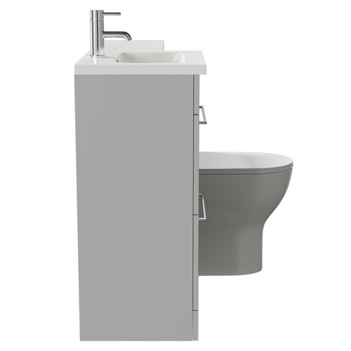 Napoli Combination Gloss Grey Pearl 1000mm Vanity Unit Toilet Suite with Left Hand L Shaped 1 Tap Hole Round Basin and 2 Drawers with Polished Chrome Handles Side on View