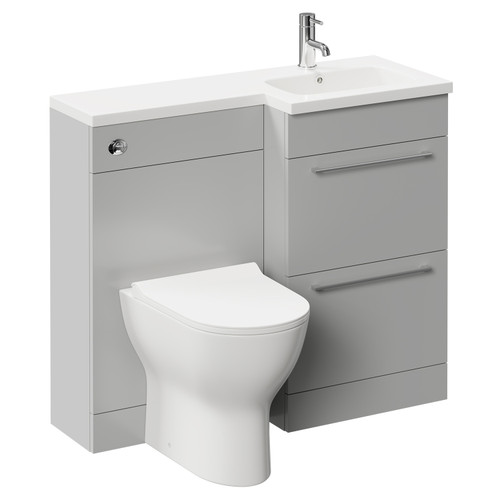 Napoli Combination Gloss Grey Pearl 1000mm Vanity Unit Toilet Suite with Right Hand L Shaped 1 Tap Hole Round Basin and 2 Drawers with Polished Chrome Handles Left Hand Side View