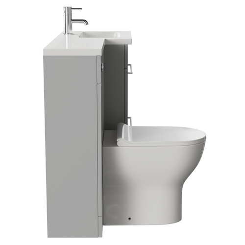 Napoli Combination Gloss Grey Pearl 1000mm Vanity Unit Toilet Suite with Right Hand L Shaped 1 Tap Hole Round Basin and 2 Drawers with Polished Chrome Handles Side on View