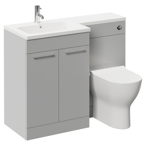 Napoli Combination Gloss Grey Pearl 1100mm Vanity Unit Toilet Suite with Left Hand L Shaped 1 Tap Hole Round Basin and 2 Doors with Polished Chrome Handles Left Hand Side View