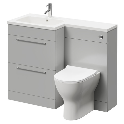 Napoli Combination Gloss Grey Pearl 1100mm Vanity Unit Toilet Suite with Left Hand L Shaped 1 Tap Hole Round Basin and 2 Drawers with Polished Chrome Handles Right Hand Side View