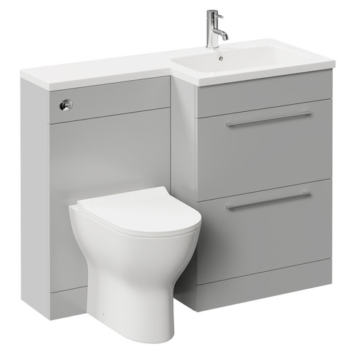 Napoli Combination Gloss Grey Pearl 1100mm Vanity Unit Toilet Suite with Right Hand L Shaped 1 Tap Hole Round Basin and 2 Drawers with Polished Chrome Handles Left Hand Side View