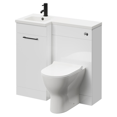 Napoli Combination Gloss White 900mm Vanity Unit Toilet Suite with Left Hand L Shaped 1 Tap Hole Round Basin and Single Door with Matt Black Handle Right Hand Side View